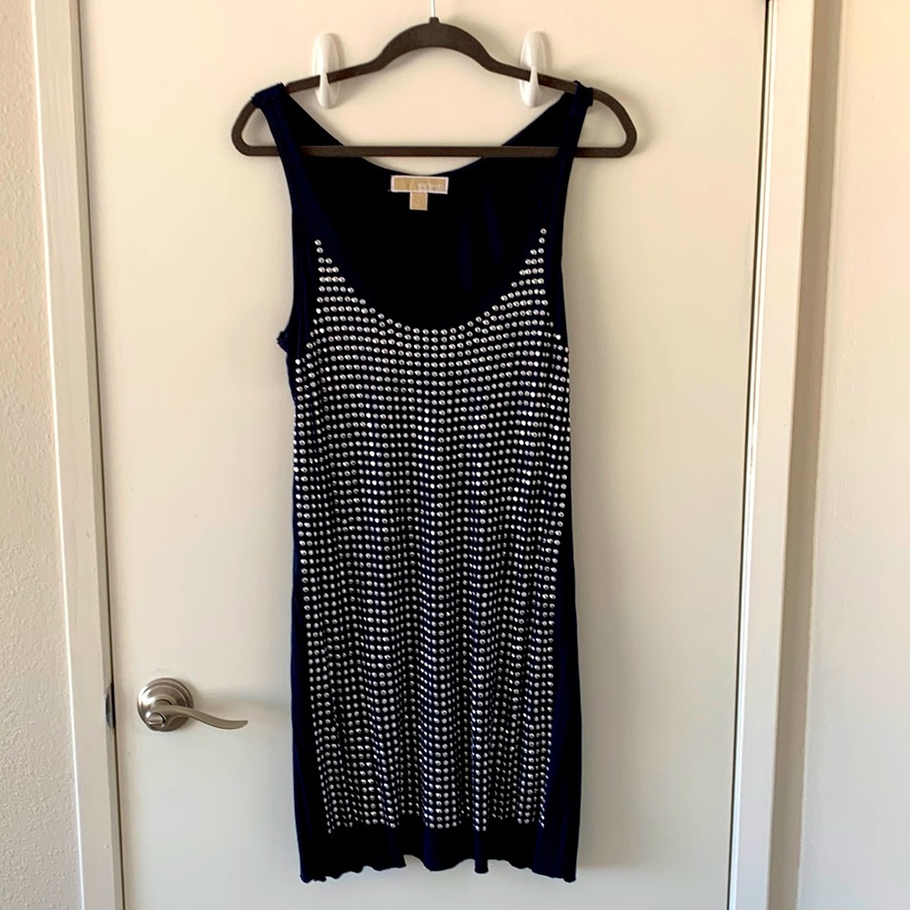 Navy blue Michael Kors dress with silver sequins.